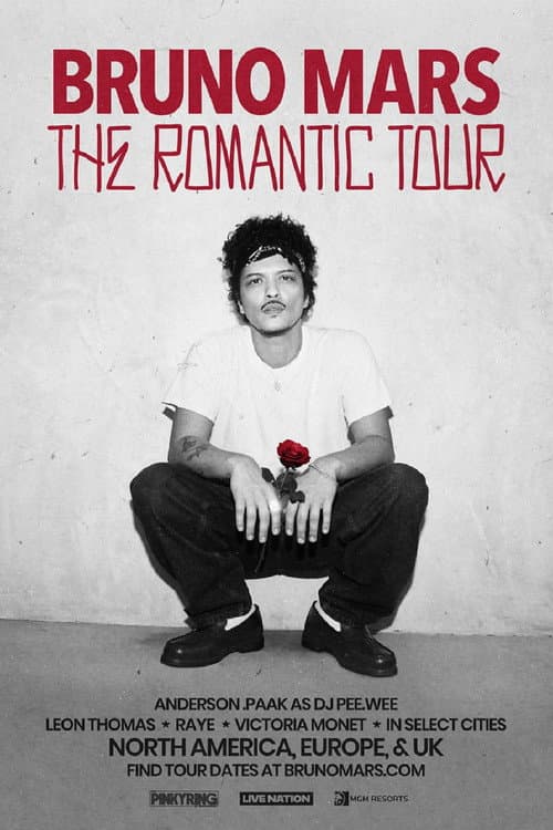 Bruno Mars: The romantic tour live poster